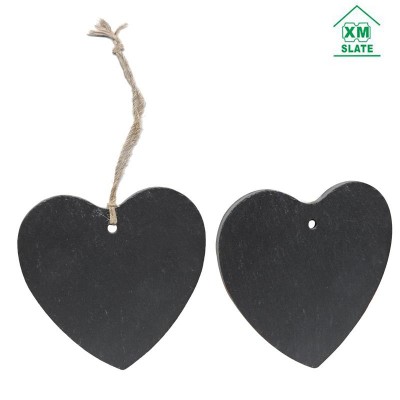 [factory direct] 6x6cm Cut Edge Heart shape Set Of 4 black Slate stone Hanging tags