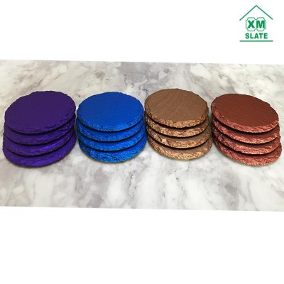 on line hot sale Dia 10cm round colour slate coaster sets of 4 marble coaster wholesale colour slate coaster