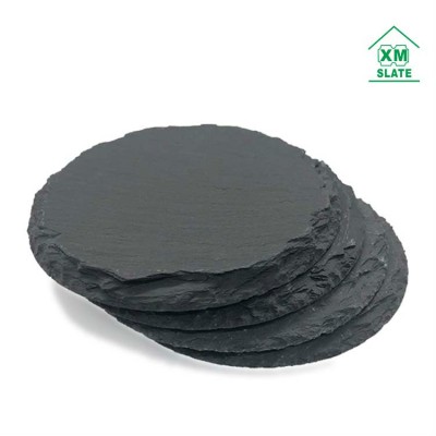 [factory direct] hot sale wholesale set of 4 round dark black slate stone coasters