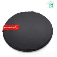 China wholesales sale big round natural black cheese slate stone charger plate